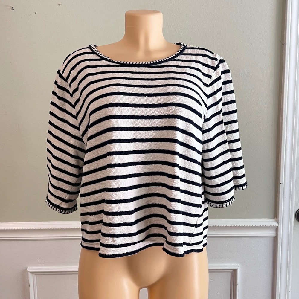 Mello Day Top‎ XL Striped  Womens Cotton Navy White Nautical Preppy Coastal Cozy